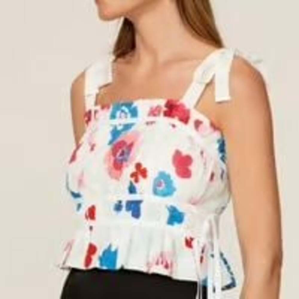 Peter Som x RTR Poppy Floral Smocked Tie-Strap Crop Top